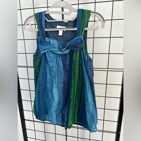 LOFT Blue and Green Sleeveless Petite Blouse EUC - Picture 2 of 9
